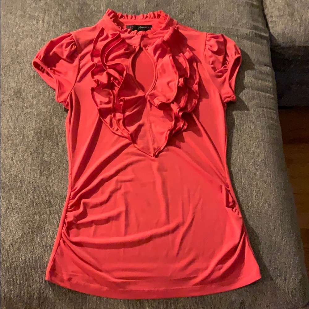 Salmon ruffle blouse